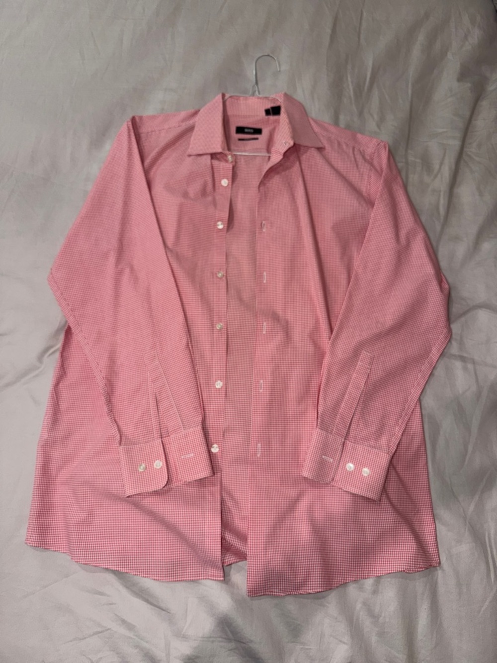 Boss Men's Pink Micro-Check Dress Shirt